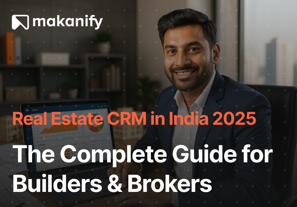 Indian real estate professional using CRM dashboard in office – Real Estate CRM India 2025